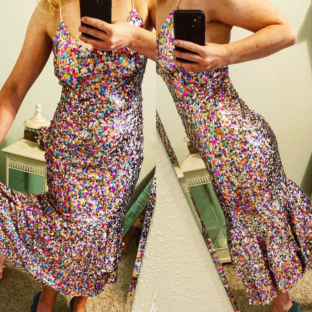Rainbow 1920s 1990s flapper style sequin dress